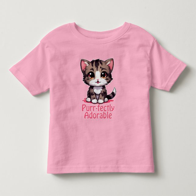 Camiseta Infantil Lindamente Adorável Chibi Kawaii Gatinho Rosa (Frente)