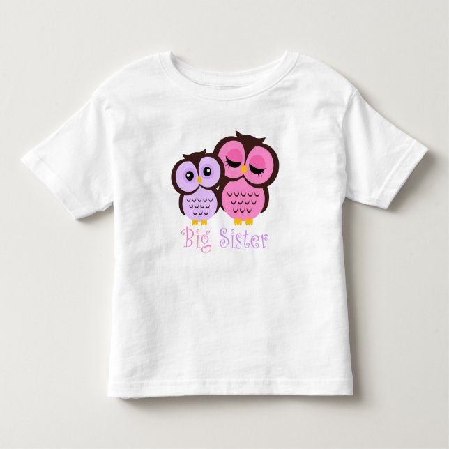 Camiseta Infantil Lindas Corujas Rosa e Roxa Irmã Mais Velha (Frente)