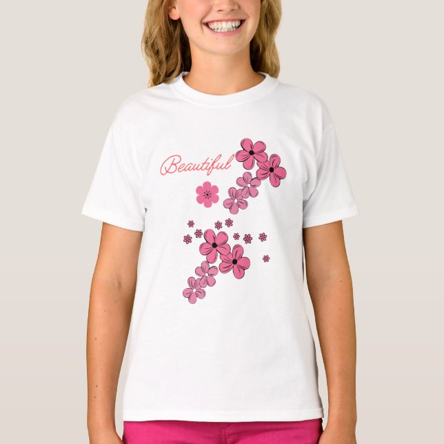 camiseta infantil lindas flores (Frente)