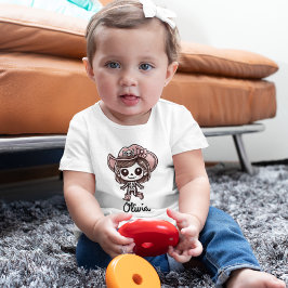 Camiseta Infantil Lindinha, Esqueleto de Cowgirl, Nome Personalizado
