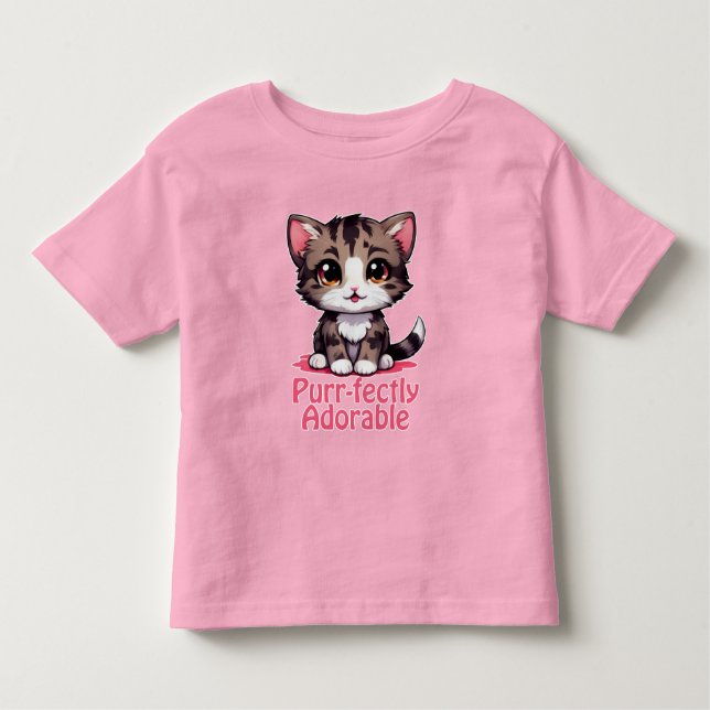 Camiseta Infantil Lindíssimo Chibi Kawaii Gatinho Rosa Perfeito (Frente)