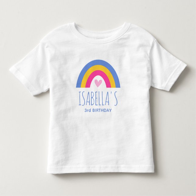 Camiseta Infantil Lindo Aniversário de 3 anos Arco-íris Nome Persona (Frente)