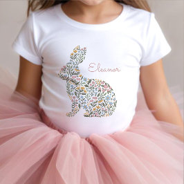 Camiseta Infantil Lindo Coelho de Flor Silvestre Nome da Páscoa da P