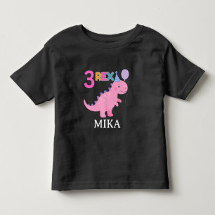 Camiseta Infantil Lindo desenho de aniversário de dinossauro rosa 3 