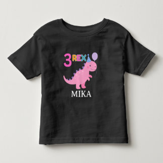 Camiseta Infantil Lindo desenho de aniversário de dinossauro rosa 3