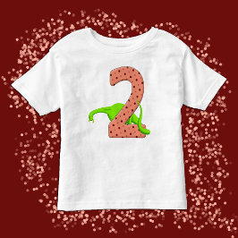 Camiseta Infantil Lindo Dinossauro Verde de Pescoço Comprido de Dois