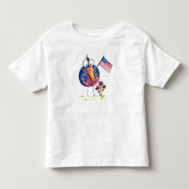 Camiseta Infantil Lindo Pássaro Patriótico Caprichoso com Bandeira