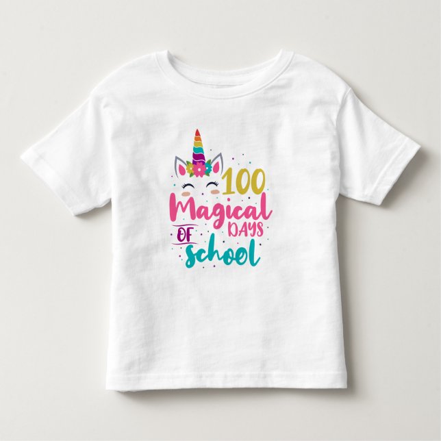 Camiseta Infantil Lindo Unicórnio 100 Dias Mágicos De Escola (Frente)