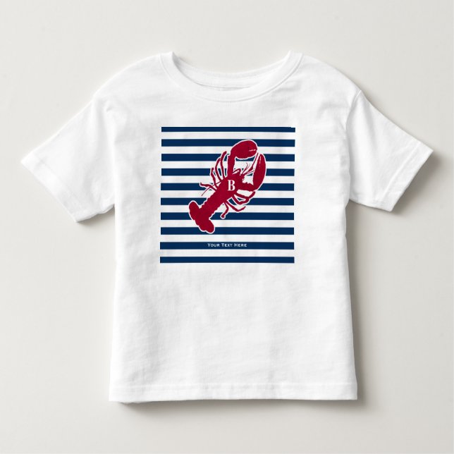 Camiseta Infantil Listra branca azul do monograma vermelho náutico (Frente)