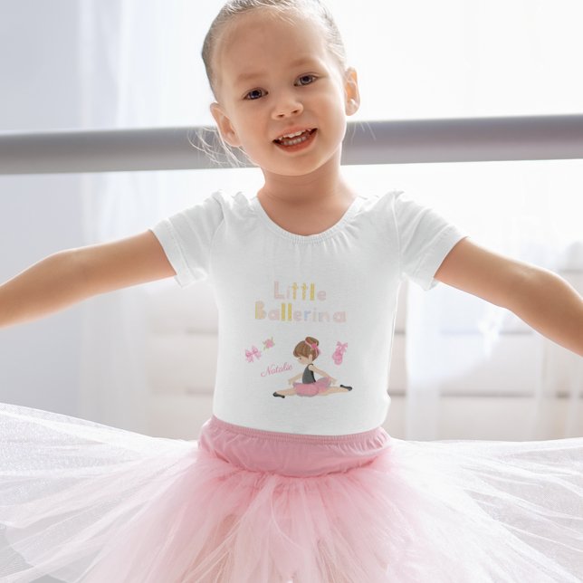 Camiseta Infantil Little Ballerina Pink Balé Girls Name (Criador carregado)