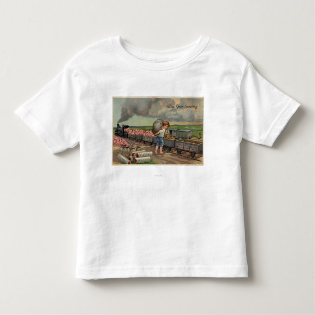 Camiseta Infantil Little Boy jogando dinheiro no trem (Frente)