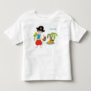 Camiseta Infantil Little Boy Pirate com tesouro e papagaio
