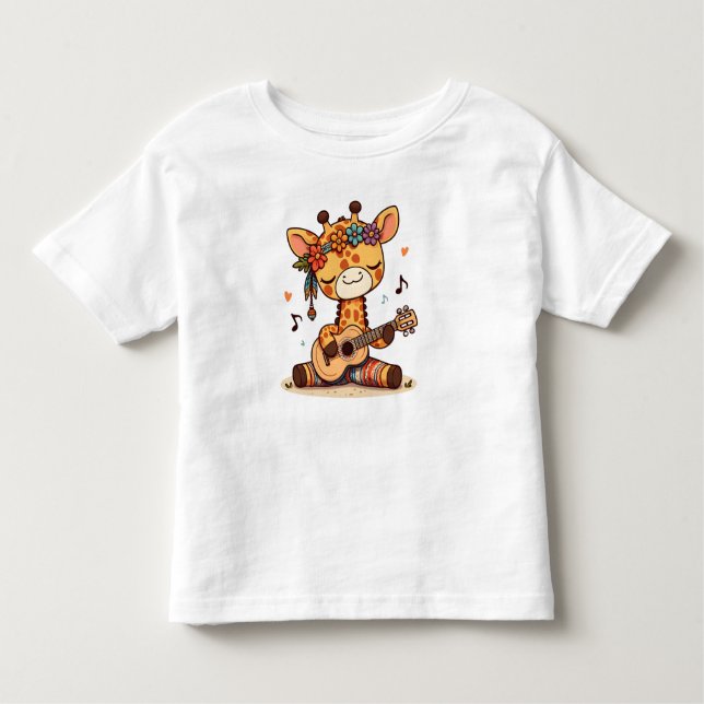 Camiseta Infantil Little Giraffe tocando violão (Frente)