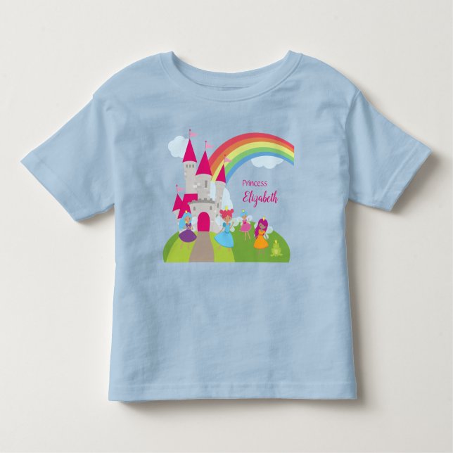 Camiseta Infantil Little Girl Fairy Princess com Rainbow e Castle (Frente)