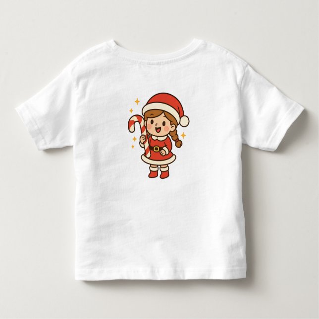Camiseta Infantil Little Santa Girl with Candy Cane (Verso)