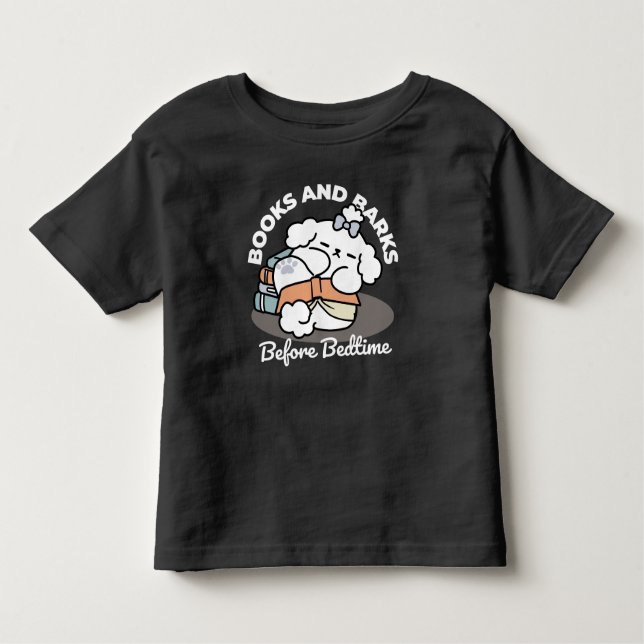 Camiseta Infantil Livros e Latidos - Design de Leitura de Cachorro S (Frente)