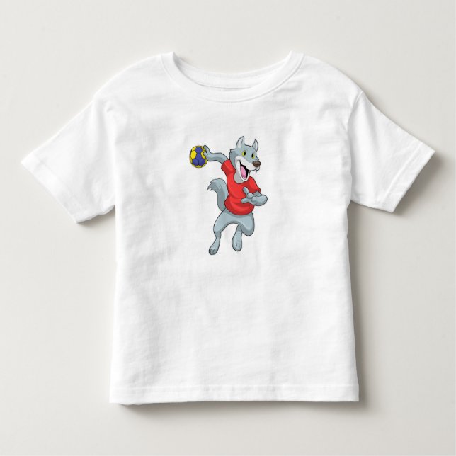 Camiseta Infantil Lobo como jogador de handebol com Handball (Frente)