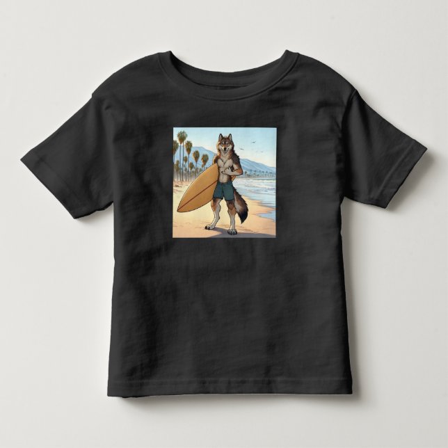 Camiseta Infantil Lobo Surfista   (Frente)