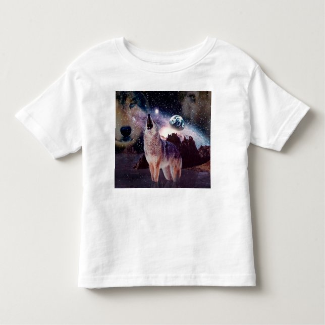 Camiseta Infantil Lobo uivando pelo universo (Frente)