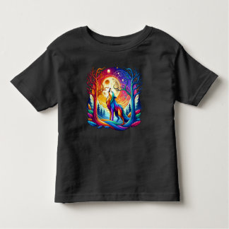 Camiseta Infantil Lobo Uivando Sob um Céu Surrealista