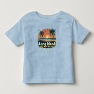 Camiseta Infantil Long Island New York Retro Beach Vibes
