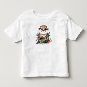 Camiseta Infantil Lontra Adorável de Natal