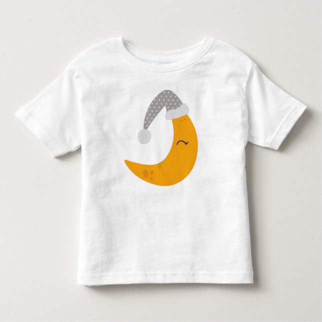 Camiseta Infantil Lua Dormindo, Chapéu Noturno, Lua Fresca, Lua Amar (Frente)