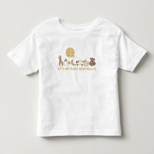 Camiseta Infantil Lua, estrelas e animais Primeiro aniversário