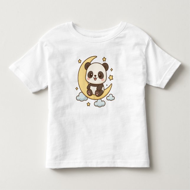 Camiseta Infantil Lua Panda - Panda Cuta Sentada Crescente (Frente)