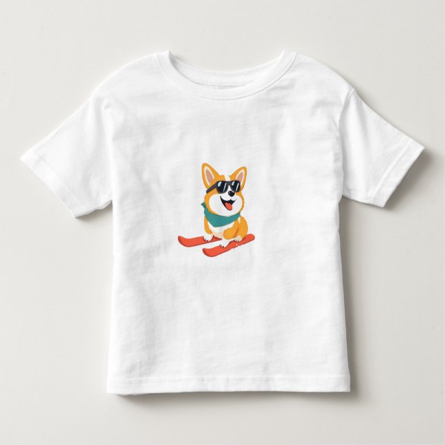 Camiseta Infantil Lustiger Corgi em esquis (Frente)