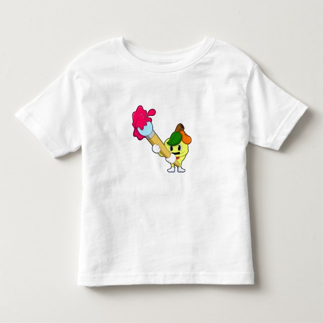 Camiseta Infantil Maçã como Pintor com Pintor (Frente)