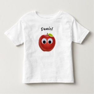 Camiseta Infantil Maçã Vermelha Engraçada com Olhos Googados