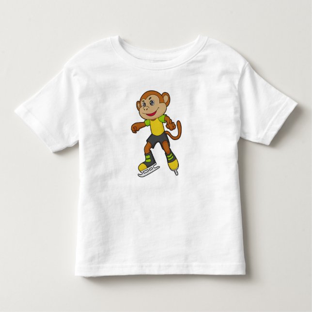 Camiseta Infantil Macaco a patinar gelo com skates de gelo (Frente)