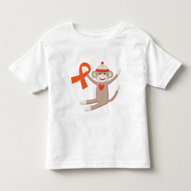 Camiseta Infantil Macaco alaranjado da peúga da fita da consciência (Frente)