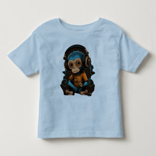 Camiseta Infantil Macaco Bonito Ouvindo Música, Música Macaco Imerso