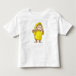 Camiseta Infantil Macaco chovendo com capa de chuva
