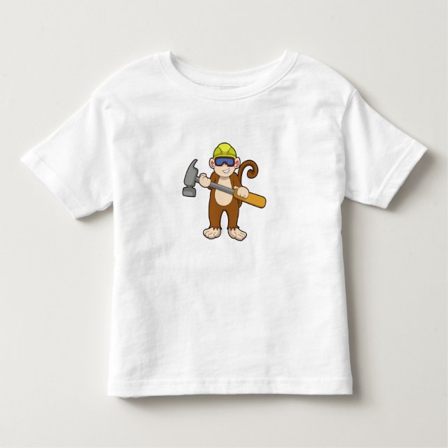 Camiseta Infantil Macaco como artesão com martelo (Frente)