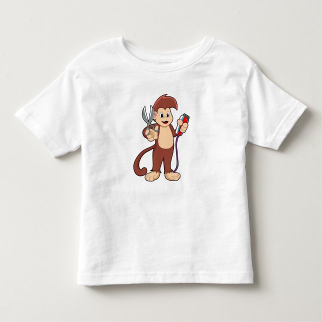 Camiseta Infantil Macaco como cabeleireiro com tesoura e Razor (Frente)
