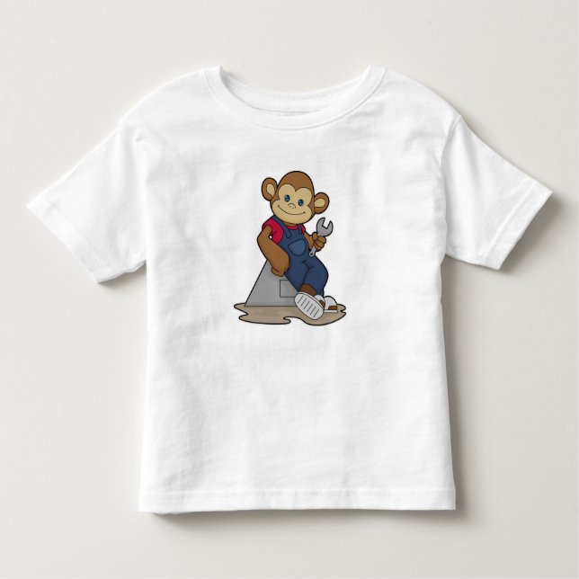 Camiseta Infantil Macaco como mecânico com chave inglesa (Frente)