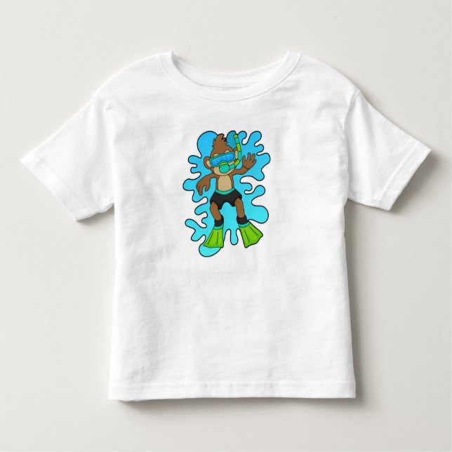 Camiseta Infantil Macaco como mergulhador com Snorkel (Frente)