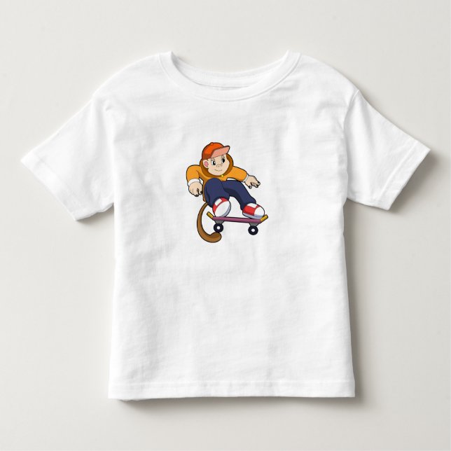 Camiseta Infantil Macaco como skater com skate (Frente)