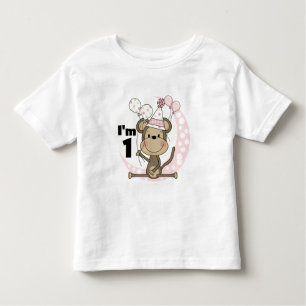 Camiseta Infantil Macaco da menina no primeiro aniversario do chapéu