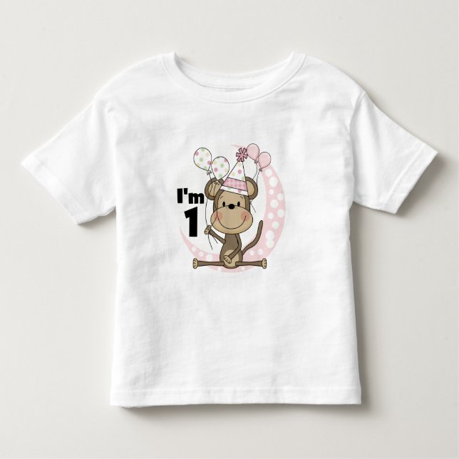 Camiseta Infantil Macaco-Garota no primeiro aniversario do Chapéu Fe (Frente)