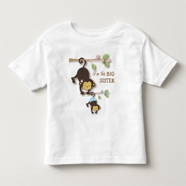 Camiseta Infantil Macaco-Irmã Bonita com o Irmão-Bebê Lil (Frente)