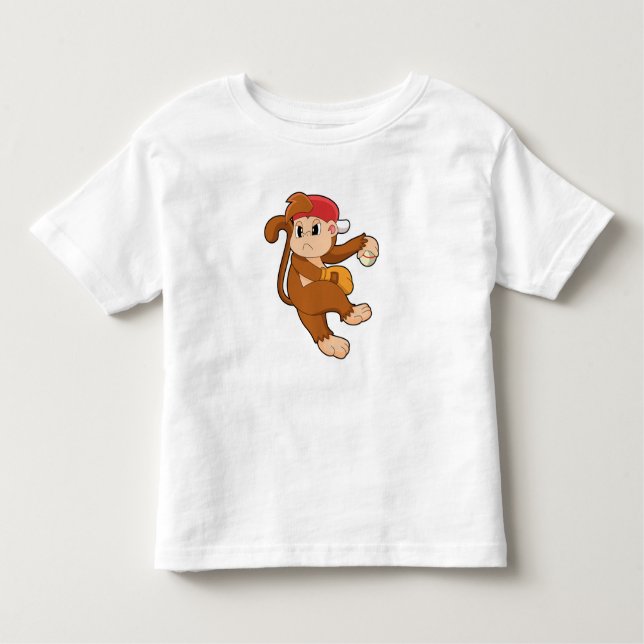 Camiseta Infantil Macaco no beisebol com luva de beisebol (Frente)