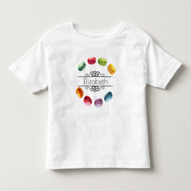 Camiseta Infantil Macarões Num Círculo | Pastelaria francesa em aqua (Frente)