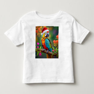 Camiseta Infantil Macaw de Natal Vestindo um Santa Hat-56485 Clássic