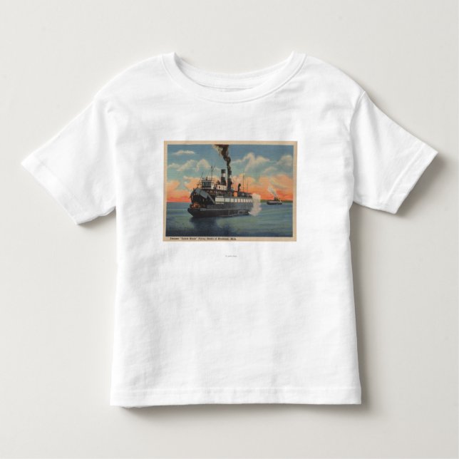 Camiseta Infantil Mackinac, MI - vista do navio a vapor de Sainte (Frente)