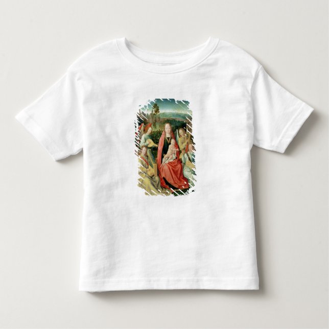 Camiseta Infantil Madonna e criança cercados por anjos (Frente)