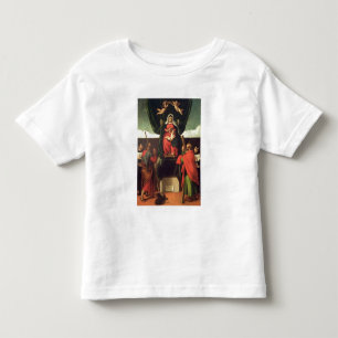 Camiseta Infantil Madonna e criança Enthroned com quatro santos,
